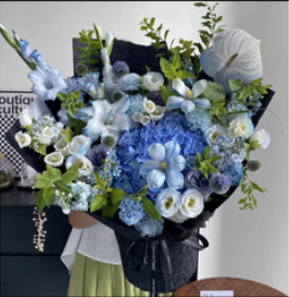 同城花束蓝色绣球玫瑰花（428积分）